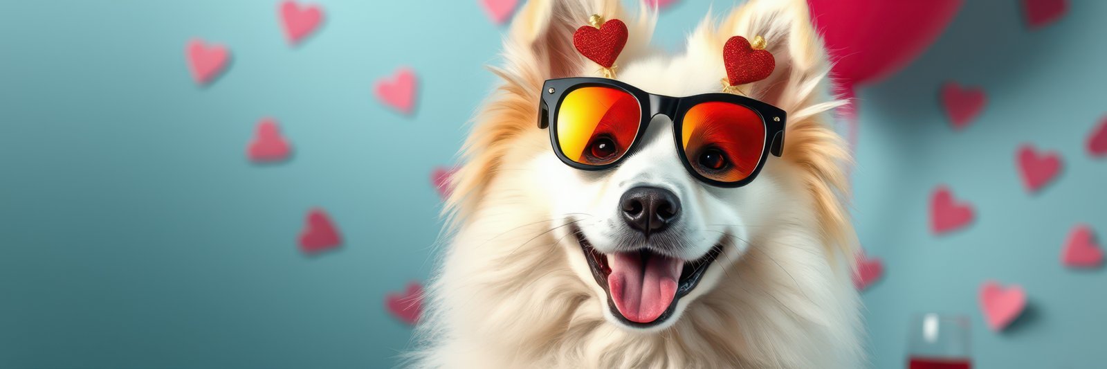 A happy, long-haired white dog poses for a photo